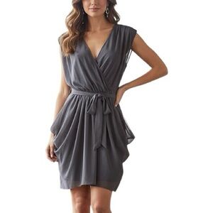 Y2K bebe Mixed Media Half Sheer Chiffon Drape Bow Tie Mini Dress Grayed Lavender